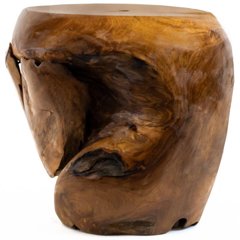 Natural Teak Drum Side Table / Stool